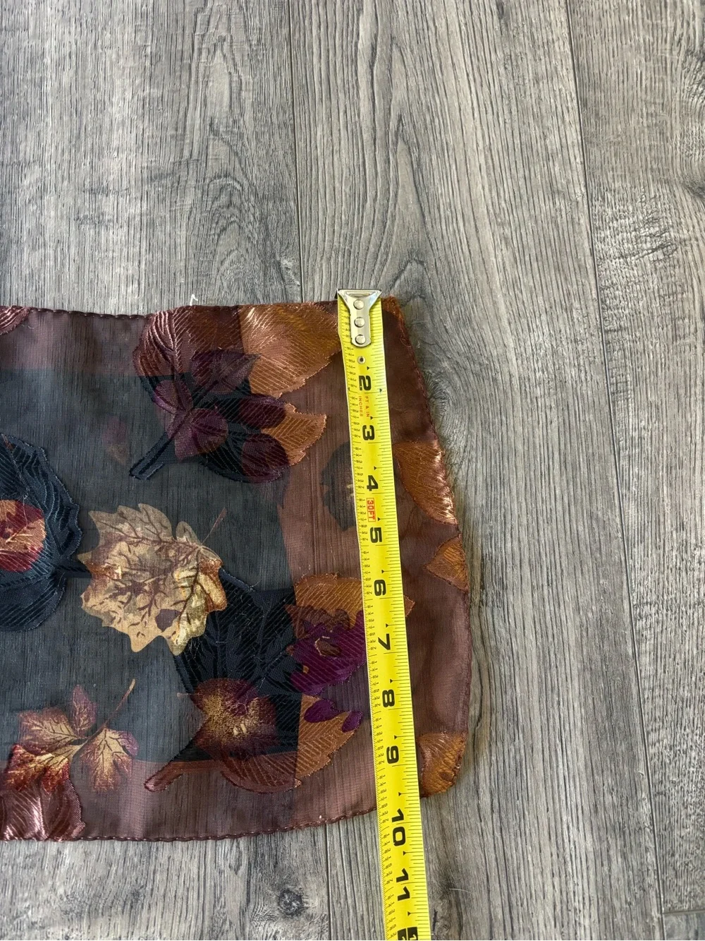 Liz Claiborne Black Sheer Floral Scarf with Bronze and Purple Accents